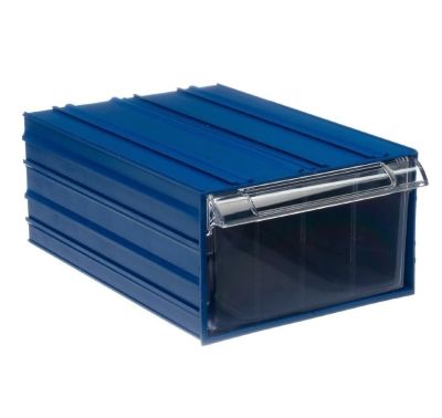 Пластиковый короб 501-А 305х210х125+22 (выступ ручки), синий/прозрачзный