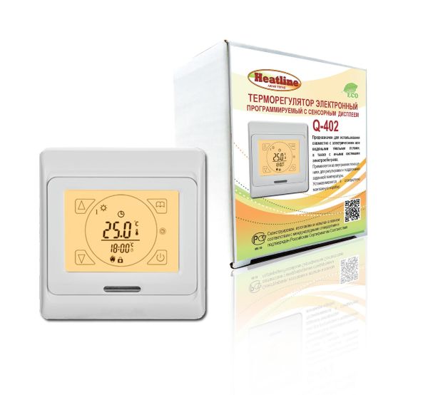Терморегулятор  HEATLINE Q-402 электронный, с сенсорным ж/к дисплеем, программ.